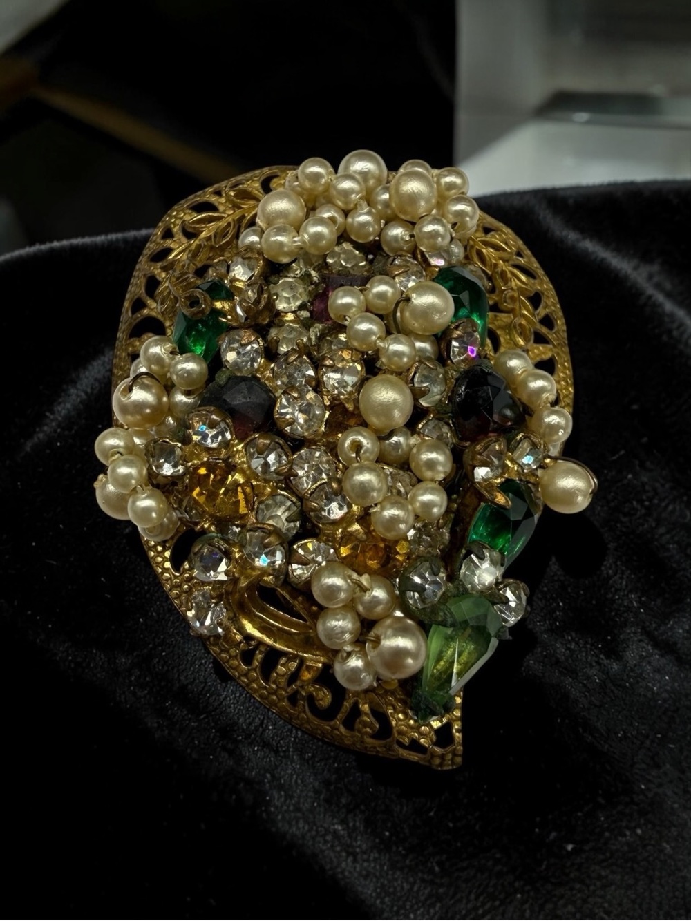 Original By Robert Jeweled Dress Clip Hand Wired Pearl Rhinestone As Is Vintage